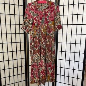 Natural Life “Rebecca” Floral Midi Dress - Pink and Green Sz Medium